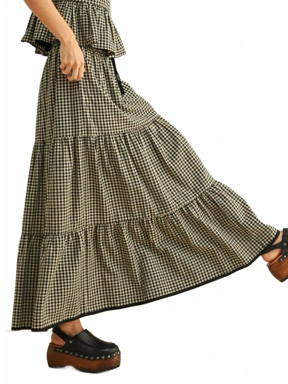 MIOU MUSE • Sadie Gingham Midi Skirt In Black